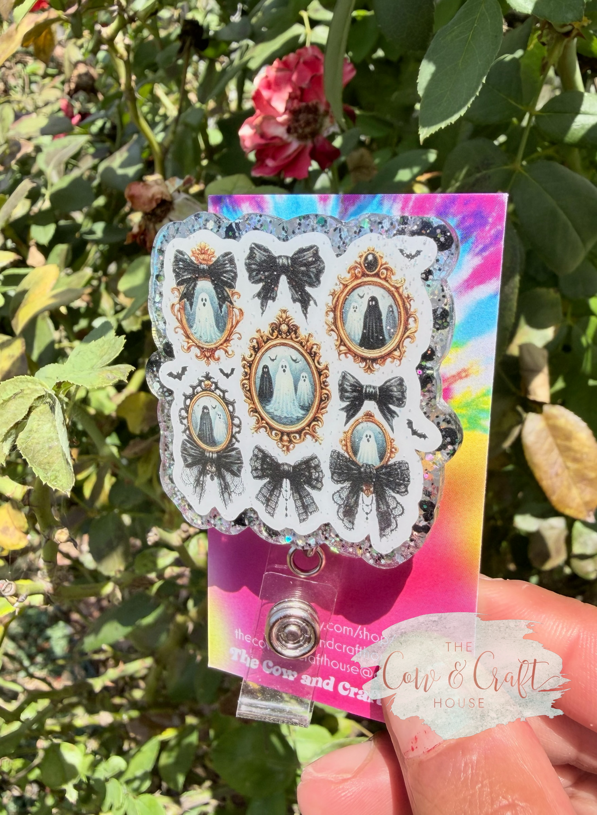 Glittery Ghost Badge Reel, Halloween Badge Reel, Cute Ghost ID Holder, Spooky Nurse Badge Reel, Halloween Nurse Gift, Retractable Badge Reel