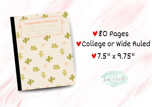 Cream Cactus Composition Notebook |Cactus Journal | College or Wide Ruled Notebook | Cute Desert Notebook | Student Journal | Teacher Gift