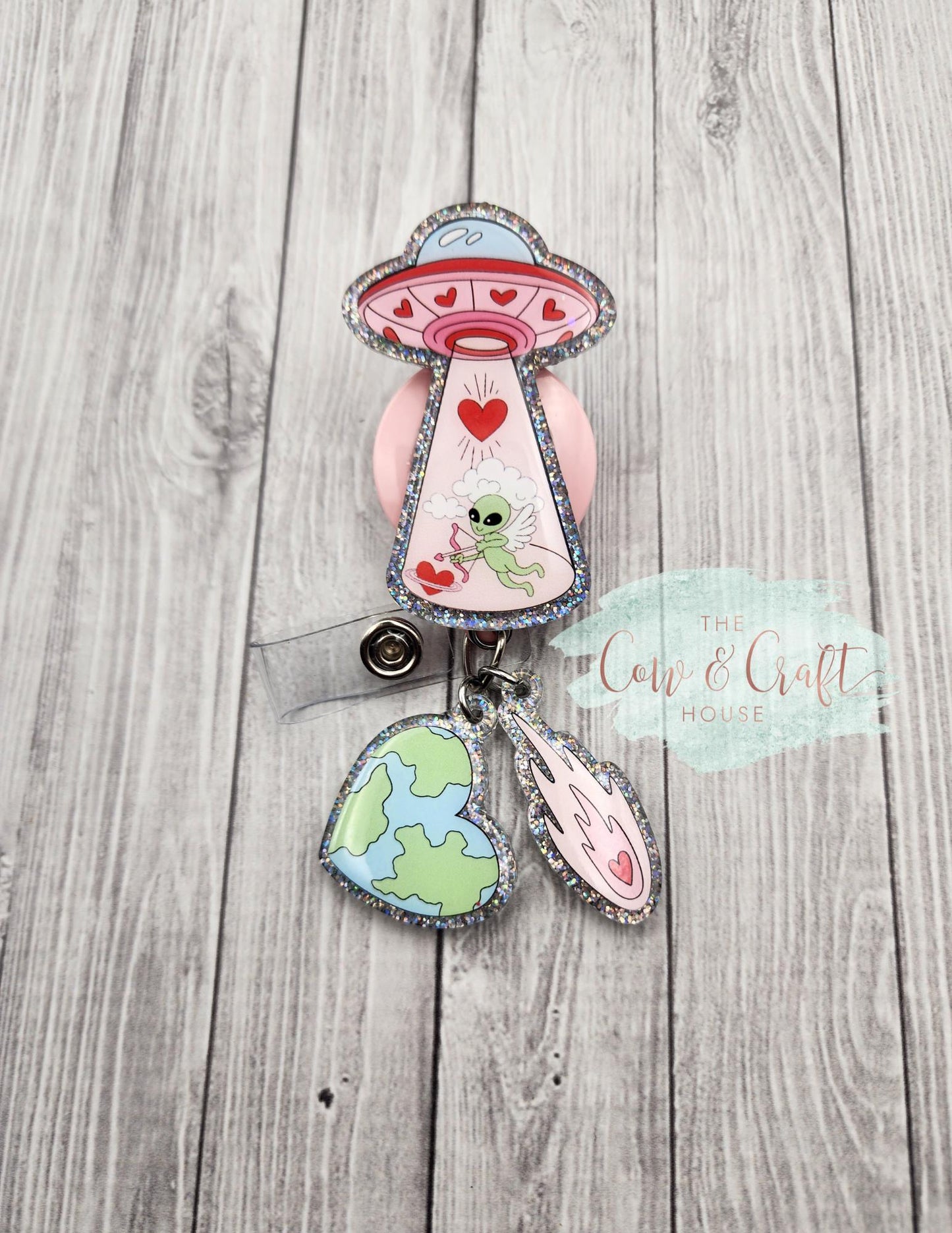 Valentine Holiday Alien Badge Reel: Glitter ID Nurse Badge Holder
