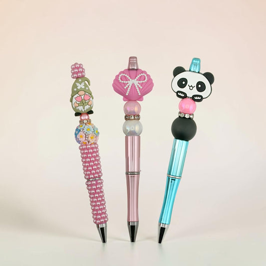 Beaded Pen: Gnome, Pink Seashell, Panda- Novelty Ballpoint Pen