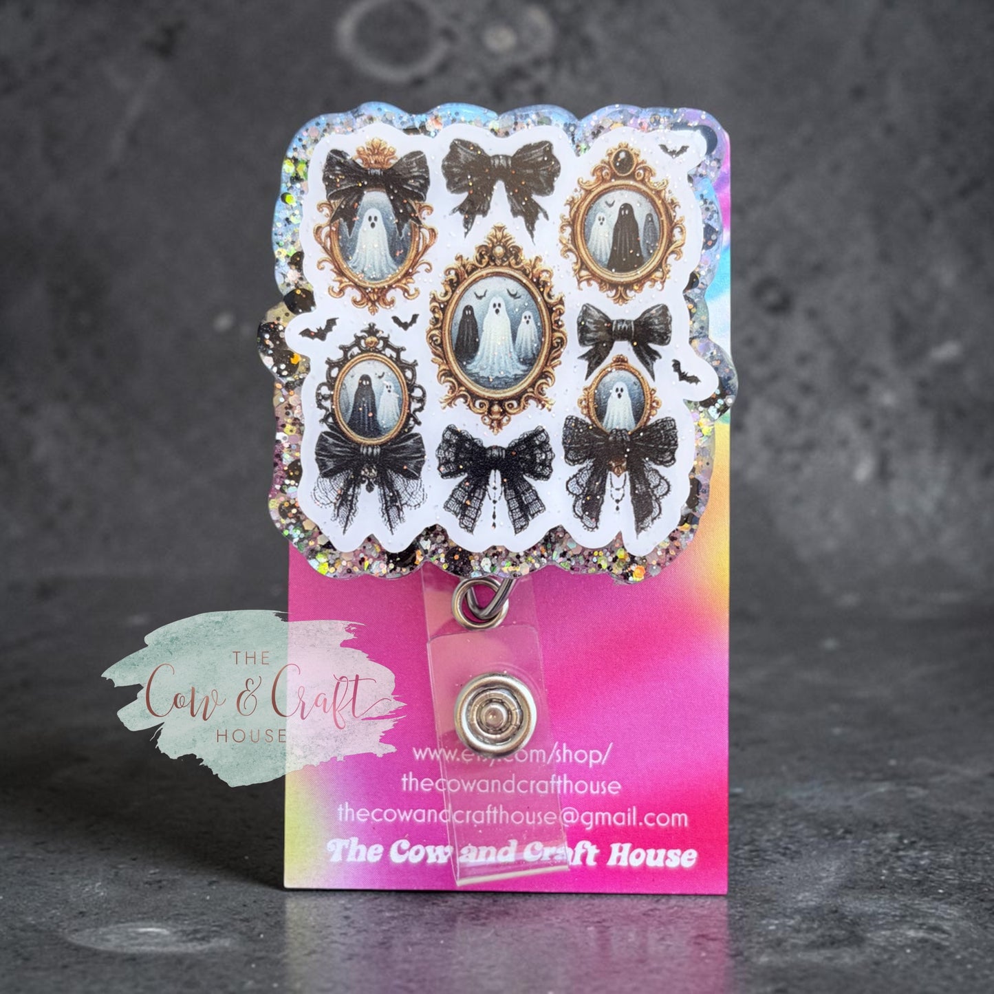 Glittery Ghost Badge Reel, Halloween Badge Reel, Cute Ghost ID Holder, Spooky Nurse Badge Reel, Halloween Nurse Gift, Retractable Badge Reel