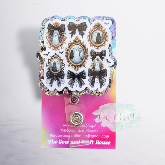 Glittery Ghost Badge Reel, Halloween Badge Reel, Cute Ghost ID Holder, Spooky Nurse Badge Reel, Halloween Nurse Gift, Retractable Badge Reel