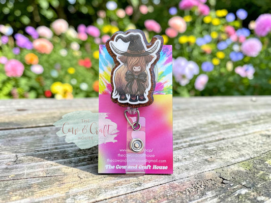 Highland Cow Witch Badge Reel, Halloween Badge Reel, Cute Cow ID Holder, Spooky Nurse Badge Reel, Western Halloween Gift, Cow Badge Reel