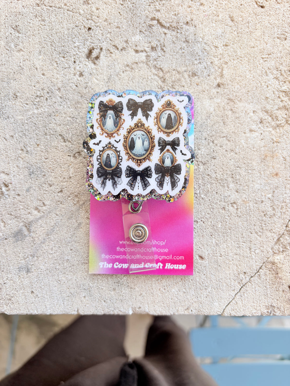 Glittery Ghost Badge Reel, Halloween Badge Reel, Cute Ghost ID Holder, Spooky Nurse Badge Reel, Halloween Nurse Gift, Retractable Badge Reel
