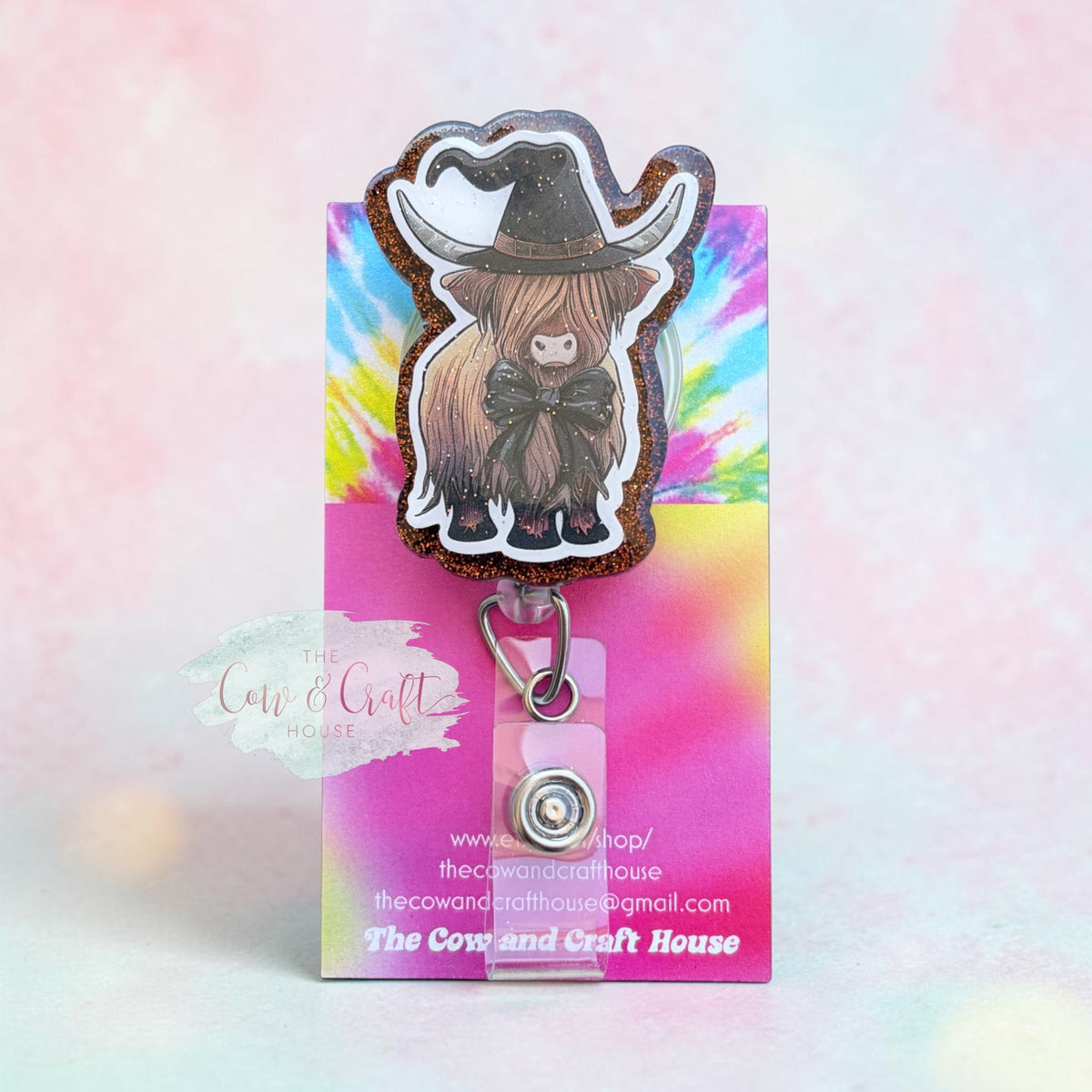 Highland Cow Witch Badge Reel, Halloween Badge Reel, Cute Cow ID Holder, Spooky Nurse Badge Reel, Western Halloween Gift, Cow Badge Reel