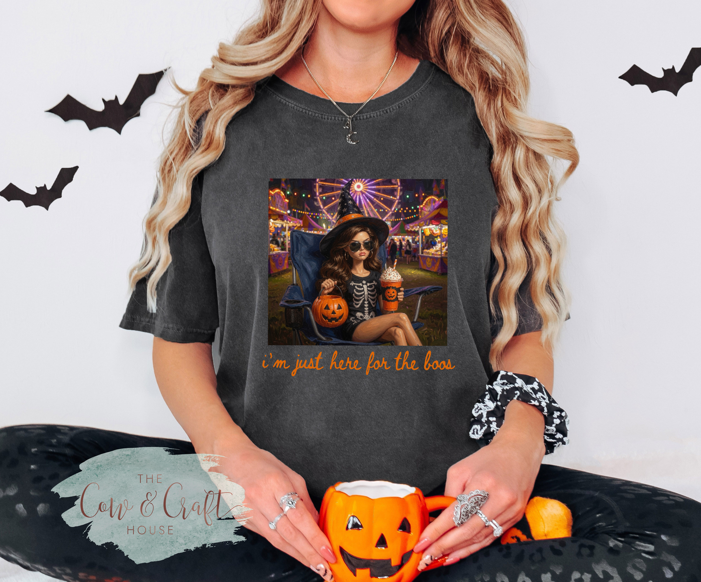 I'm Just Here for the Boos Shirt | Barbie-Inspired Halloween Tee | Comfort Colors 1717 | Funny Ghost Shirt | Cute Spooky Season Graphic Tee | Fall Shirt