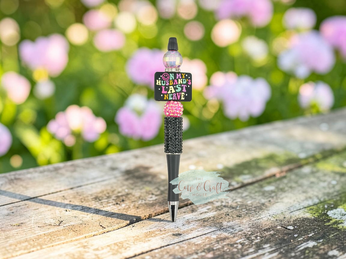 Funny Beaded Pen | On My Husband's Last Nerve Pen | Black Ink Twist Pen | Sassy Gift for Wife | Handmade Bling Pen