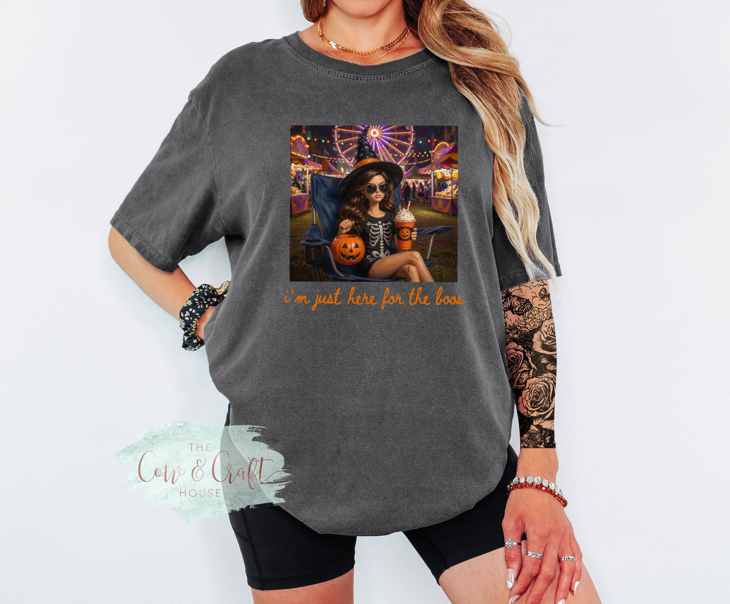 I'm Just Here for the Boos Shirt | Barbie-Inspired Halloween Tee | Comfort Colors 1717 | Funny Ghost Shirt | Cute Spooky Season Graphic Tee | Fall Shirt