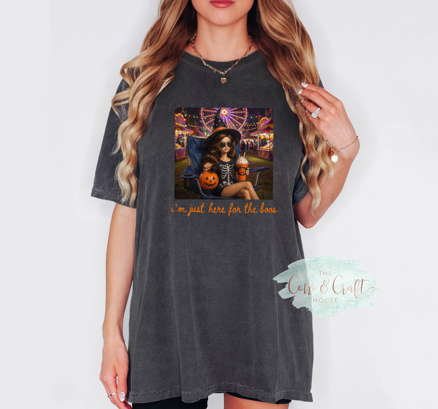 I'm Just Here for the Boos Shirt | Barbie-Inspired Halloween Tee | Comfort Colors 1717 | Funny Ghost Shirt | Cute Spooky Season Graphic Tee | Fall Shirt