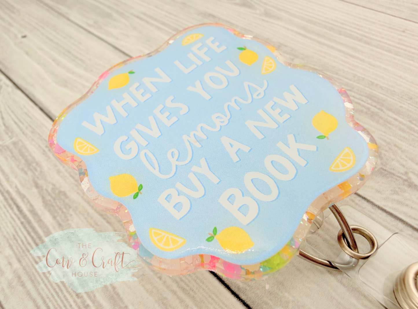 When Life Gives You Lemons Buy a Book Badge Reel | Cute Lemon Badge Holder | 34" Nylon Cord Swivel Clip | Librarian Gift | Teacher Badge Reel | Book Lover