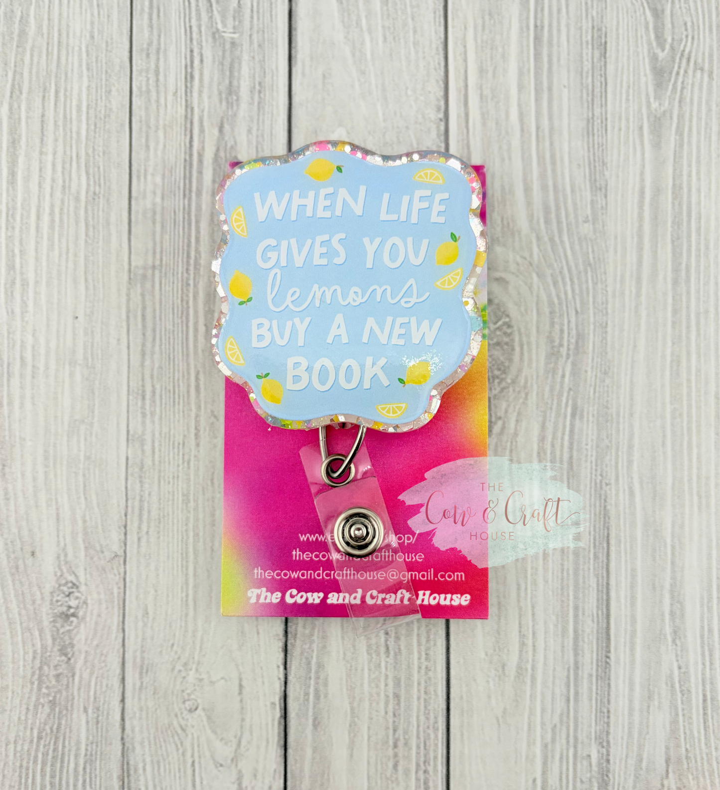 When Life Gives You Lemons Buy a Book Badge Reel | Cute Lemon Badge Holder | 34" Nylon Cord Swivel Clip | Librarian Gift | Teacher Badge Reel | Book Lover