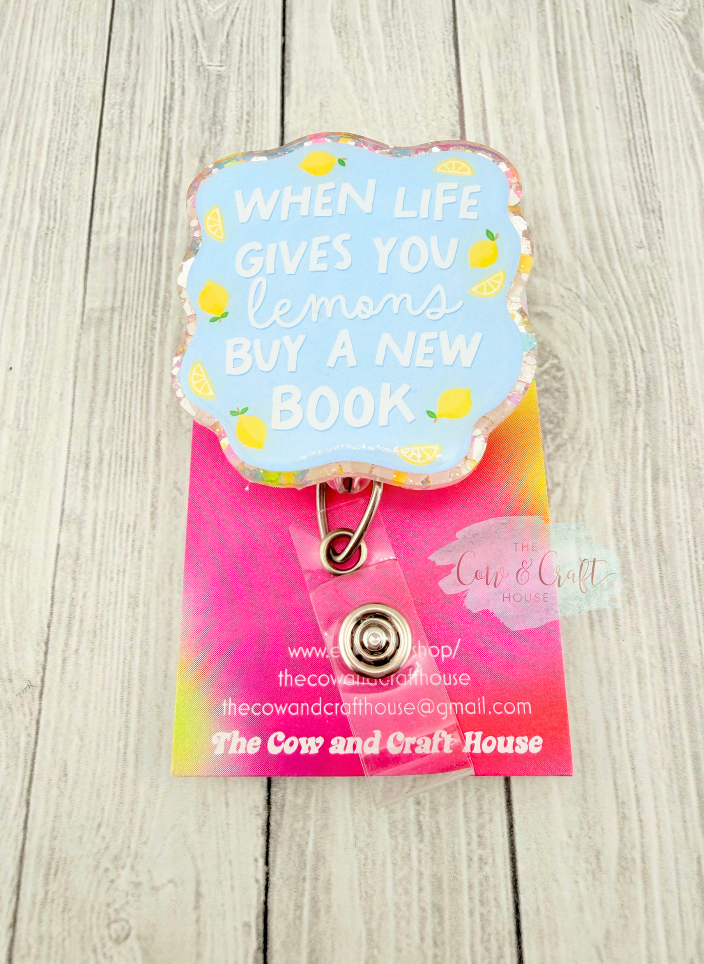 When Life Gives You Lemons Buy a Book Badge Reel | Cute Lemon Badge Holder | 34" Nylon Cord Swivel Clip | Librarian Gift | Teacher Badge Reel | Book Lover