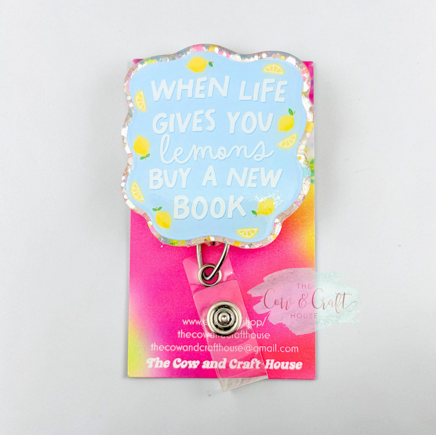 When Life Gives You Lemons Buy a Book Badge Reel | Cute Lemon Badge Holder | 34" Nylon Cord Swivel Clip | Librarian Gift | Teacher Badge Reel | Book Lover