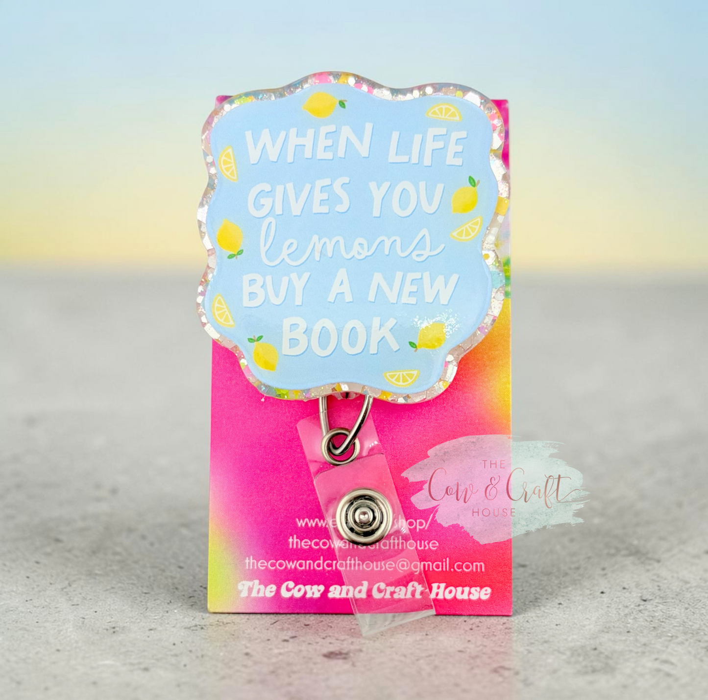 When Life Gives You Lemons Buy a Book Badge Reel | Cute Lemon Badge Holder | 34" Nylon Cord Swivel Clip | Librarian Gift | Teacher Badge Reel | Book Lover
