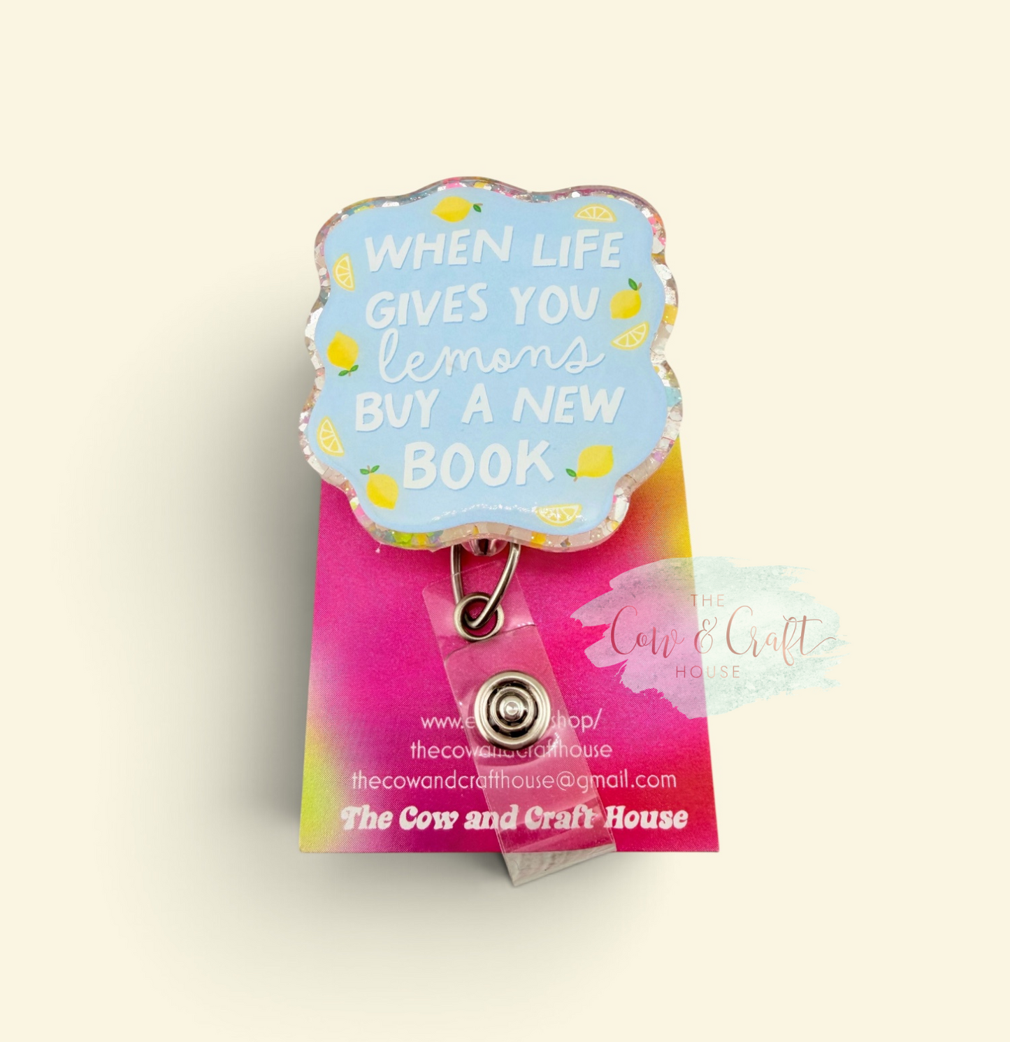 When Life Gives You Lemons Buy a Book Badge Reel | Cute Lemon Badge Holder | 34" Nylon Cord Swivel Clip | Librarian Gift | Teacher Badge Reel | Book Lover