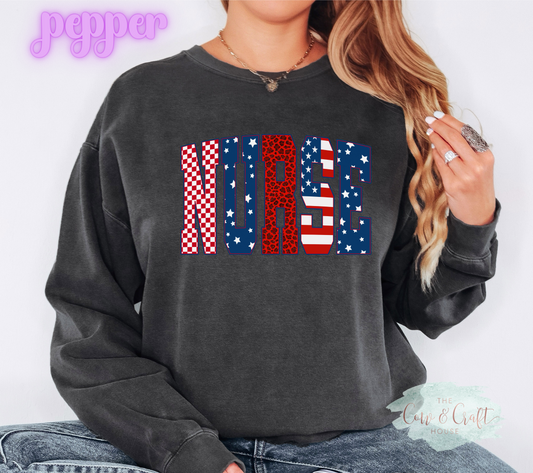 Patriotic Comfort Colors 1566 Sweatshirt, Red White Blue Sweatshirt, USA Stars Sweatshirt, Checkered Leopard Print Sweatshirt, Fourth of July Crewneck, Americana Sweatshirt
