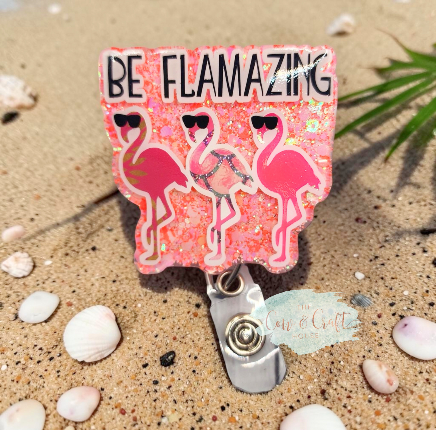 Be Flamazing Flamingo Badge Reel | Glitter Nurse Badge Holder | Cute CNA Rad Tech Retractable ID Clip | Swivel Badge Reel