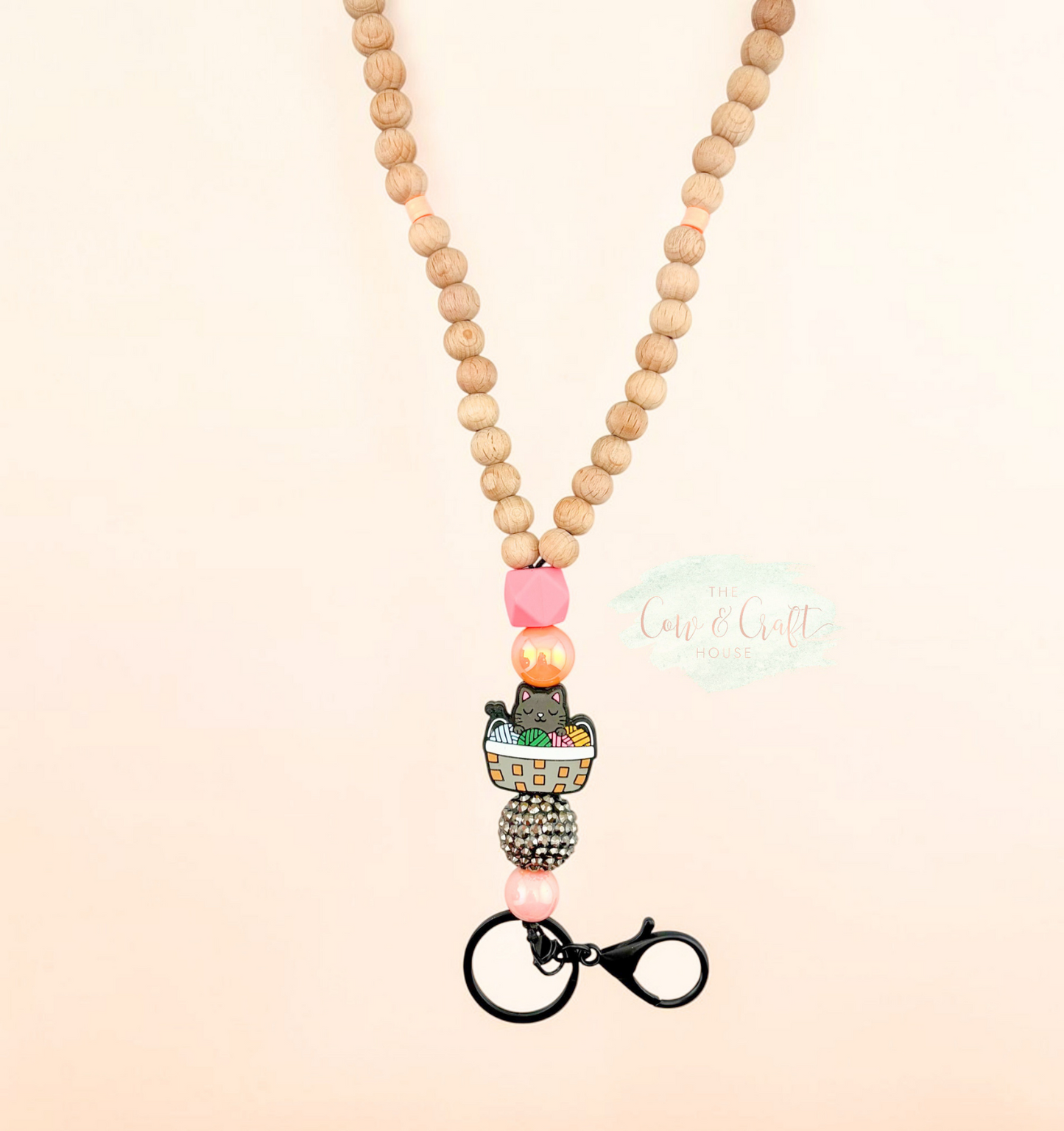 Cute Cat Yarn Teacher Lanyard | Breakaway Beaded Teacher Necklace | Classroom ID Holder | Teacher Gift