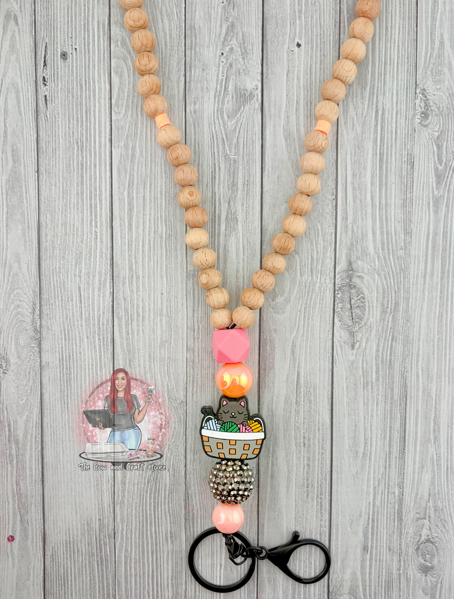 Cute Cat Yarn Teacher Lanyard | Breakaway Beaded Teacher Necklace | Classroom ID Holder | Teacher Gift