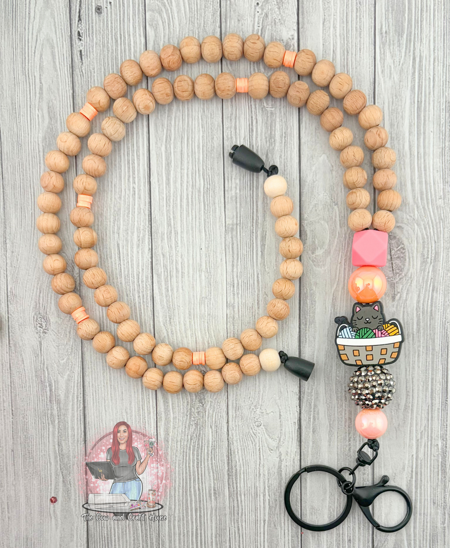 Cute Cat Yarn Teacher Lanyard | Breakaway Beaded Teacher Necklace | Classroom ID Holder | Teacher Gift