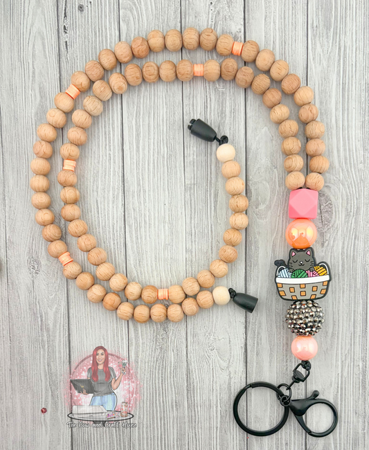 Cute Cat Yarn Teacher Lanyard | Breakaway Beaded Teacher Necklace | Classroom ID Holder | Teacher Gift