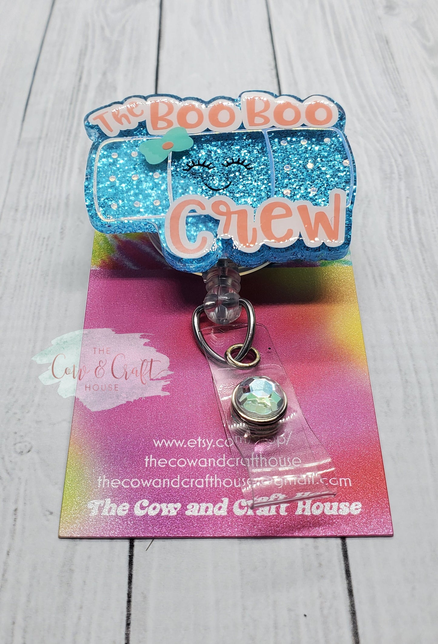 Boo Boo Crew Badge Reel: Glitter Band-Aid, Nurse ID Holder