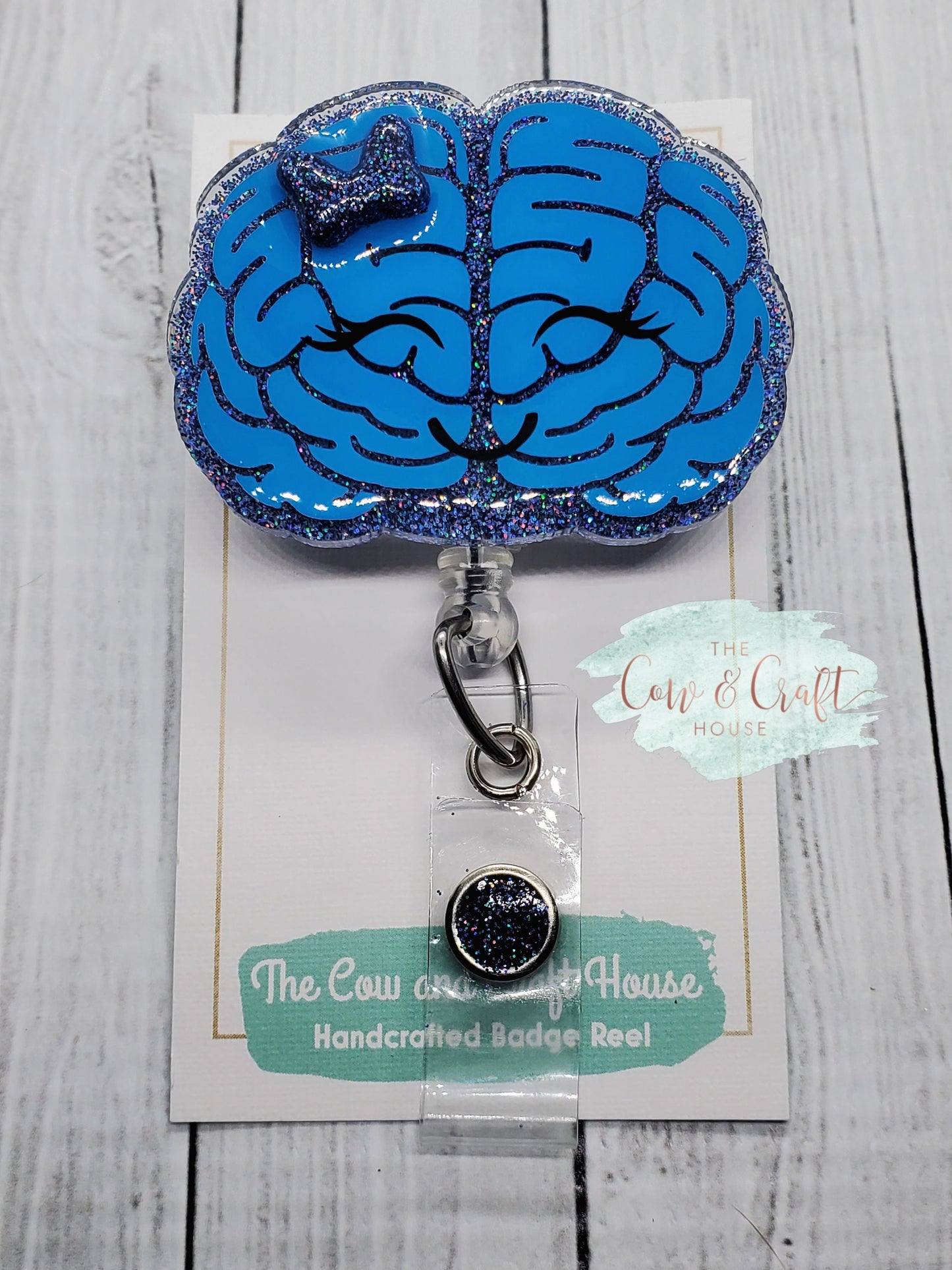 Brain Badge Reel: Glitter Radiology Neurology ID Badge Clip