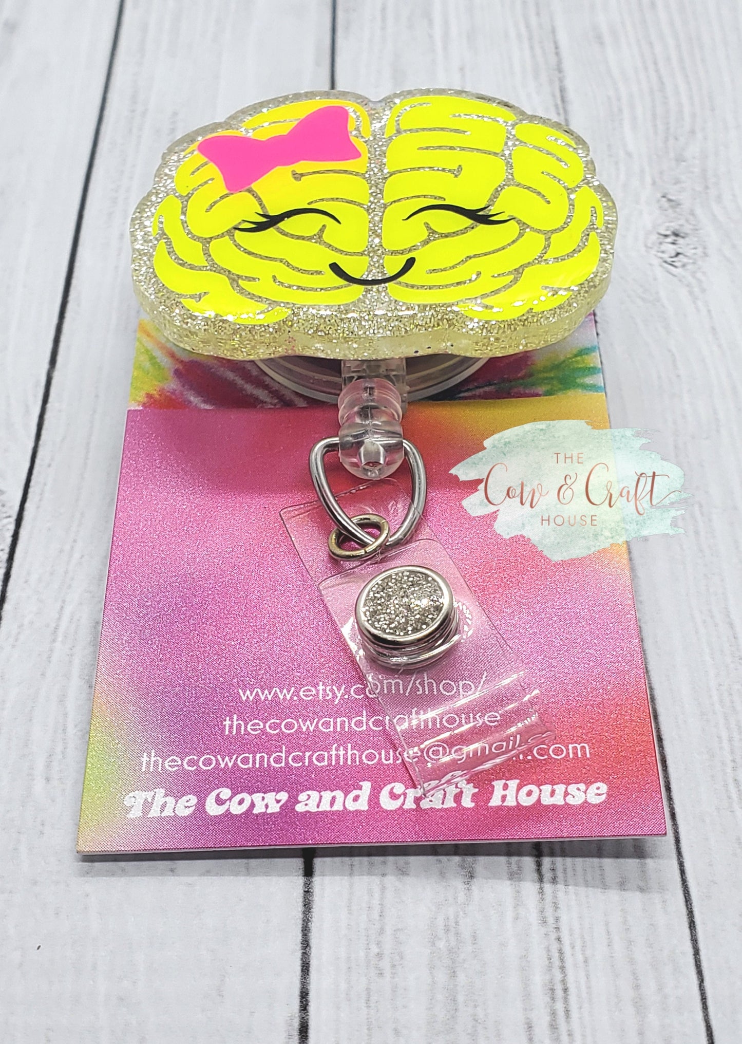 Brain Badge Reel • Cute Retractable ID Holder, Neurology Gift