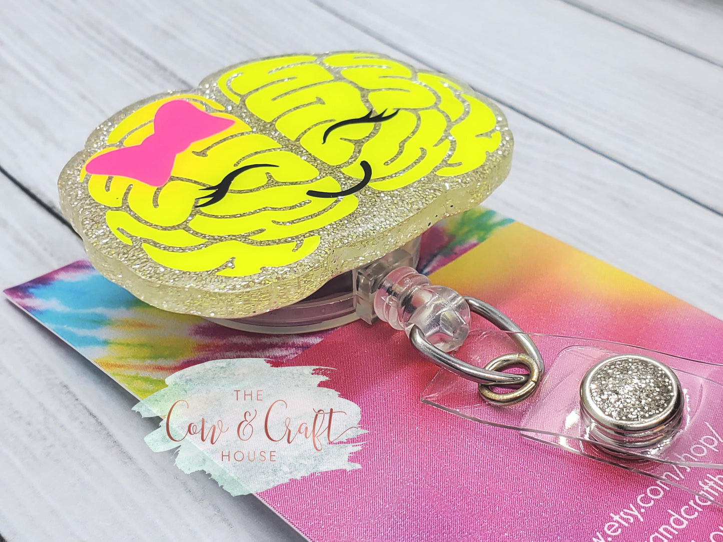 Brain Badge Reel • Cute Retractable ID Holder, Neurology Gift