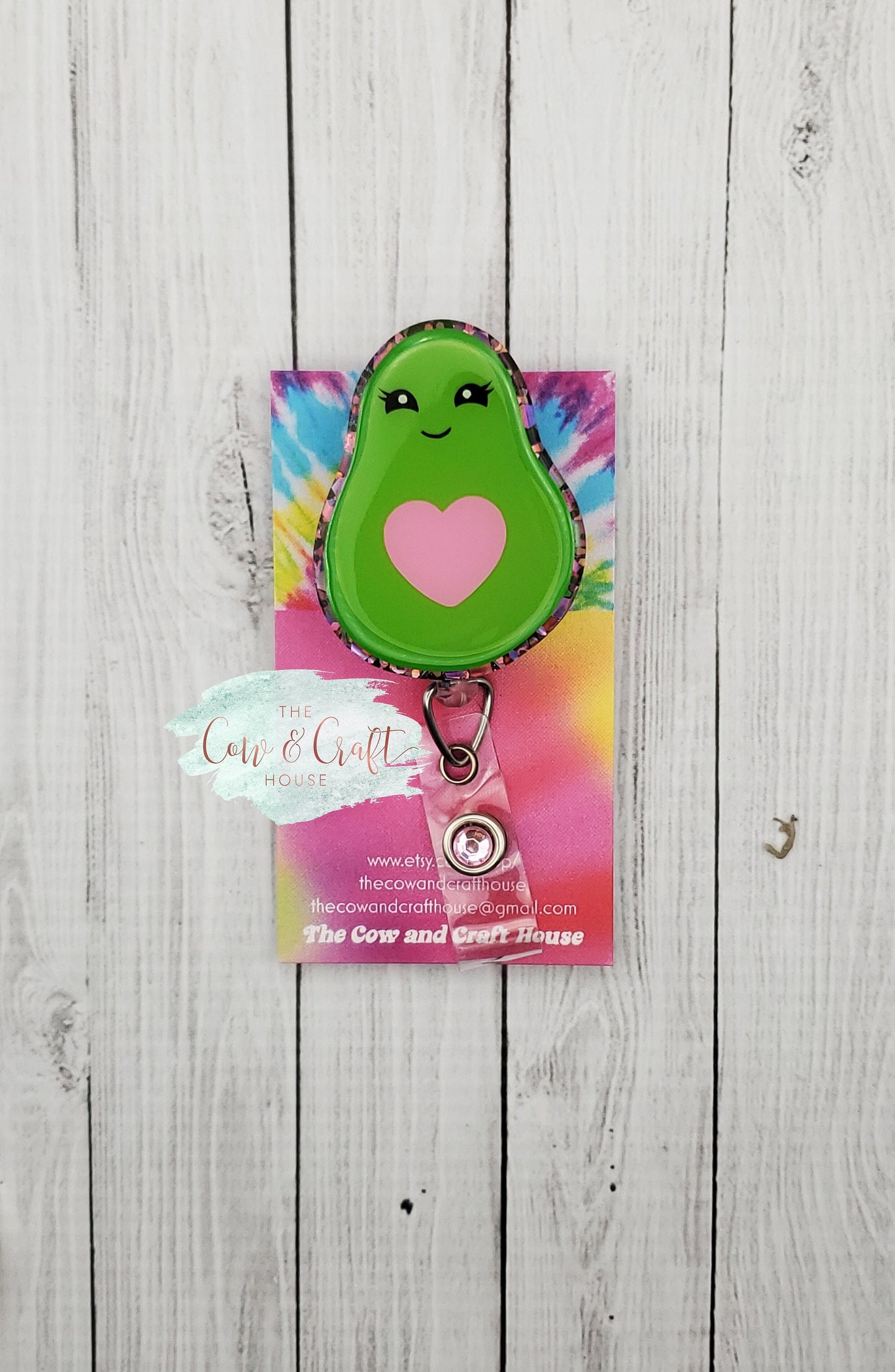 Avocado Badge Reel: Glitter Food Badge Clip, Medical Nurse ID