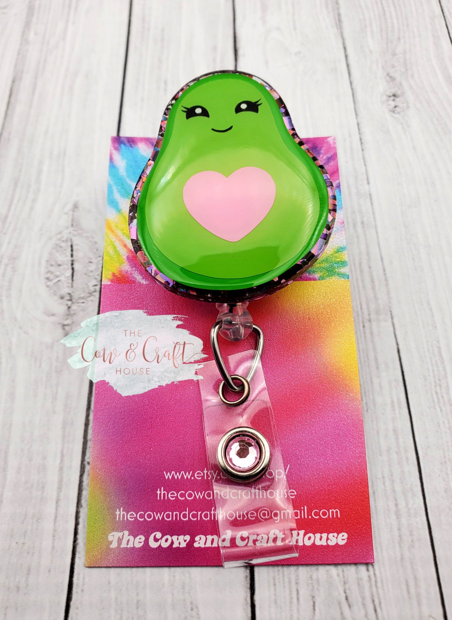 Avocado Badge Reel: Glitter Food Badge Clip, Medical Nurse ID