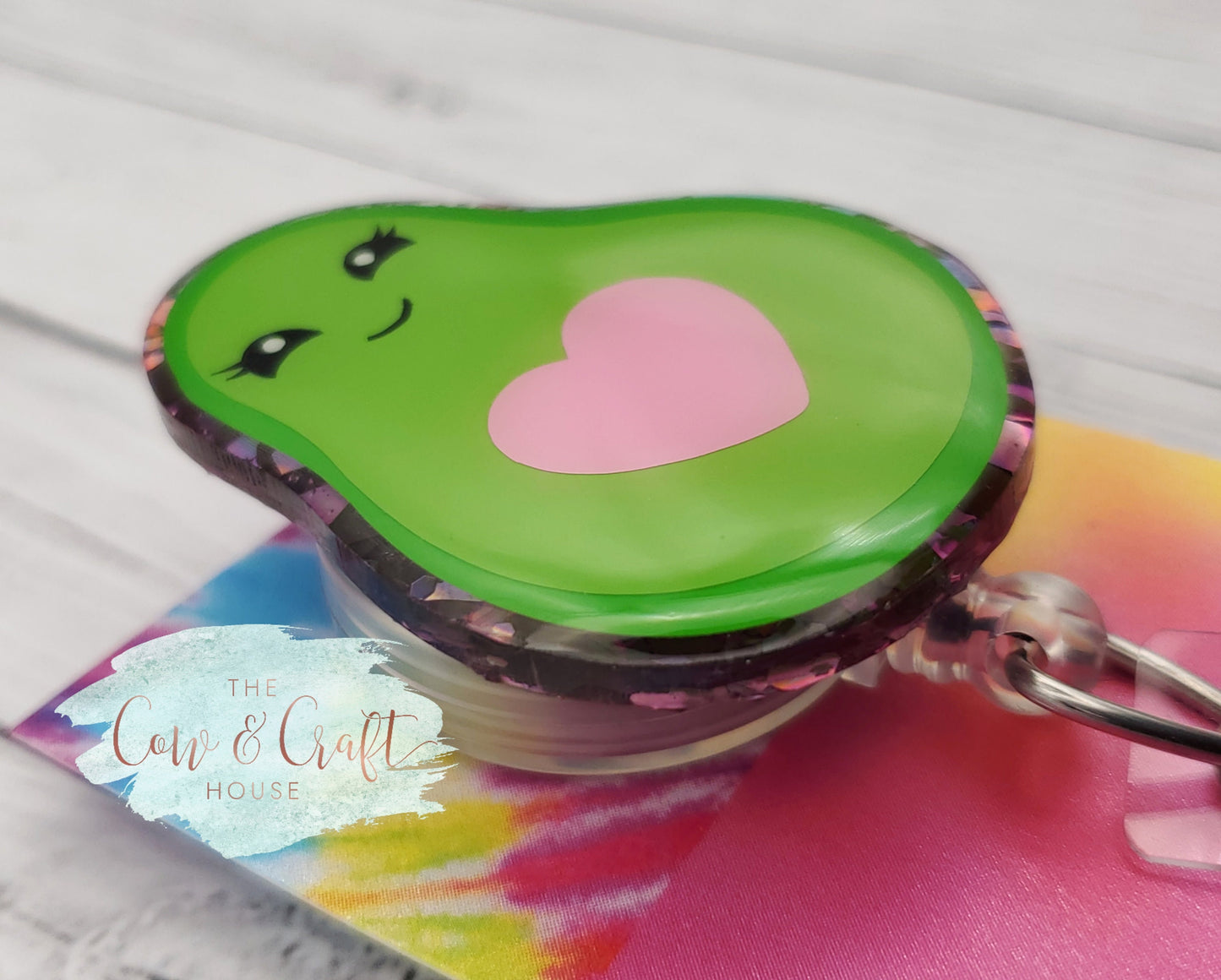 Avocado Badge Reel: Glitter Food Badge Clip, Medical Nurse ID