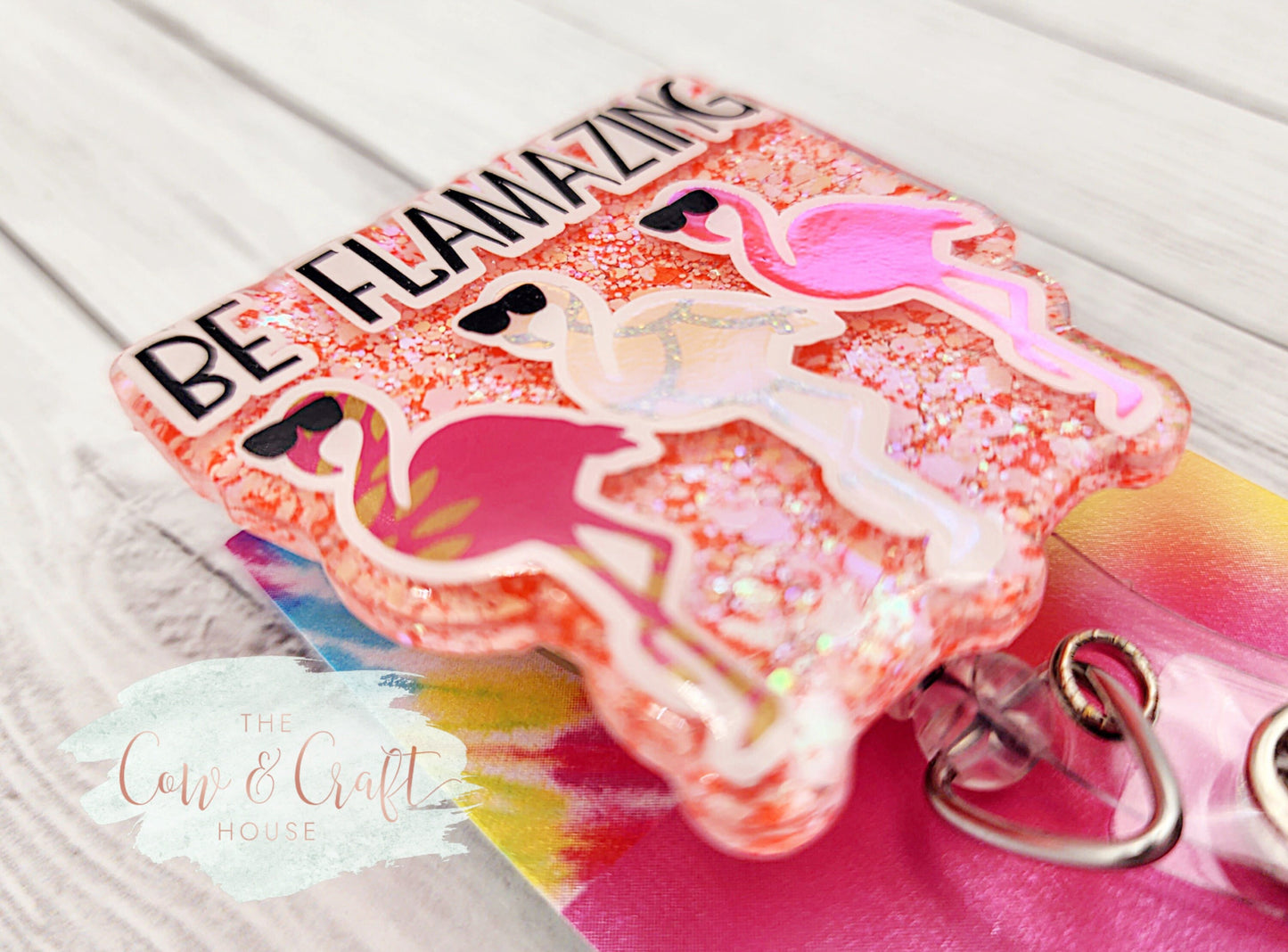 Be Flamazing Flamingo Badge Reel | Glitter Nurse Badge Holder | Cute CNA Rad Tech Retractable ID Clip | Swivel Badge Reel