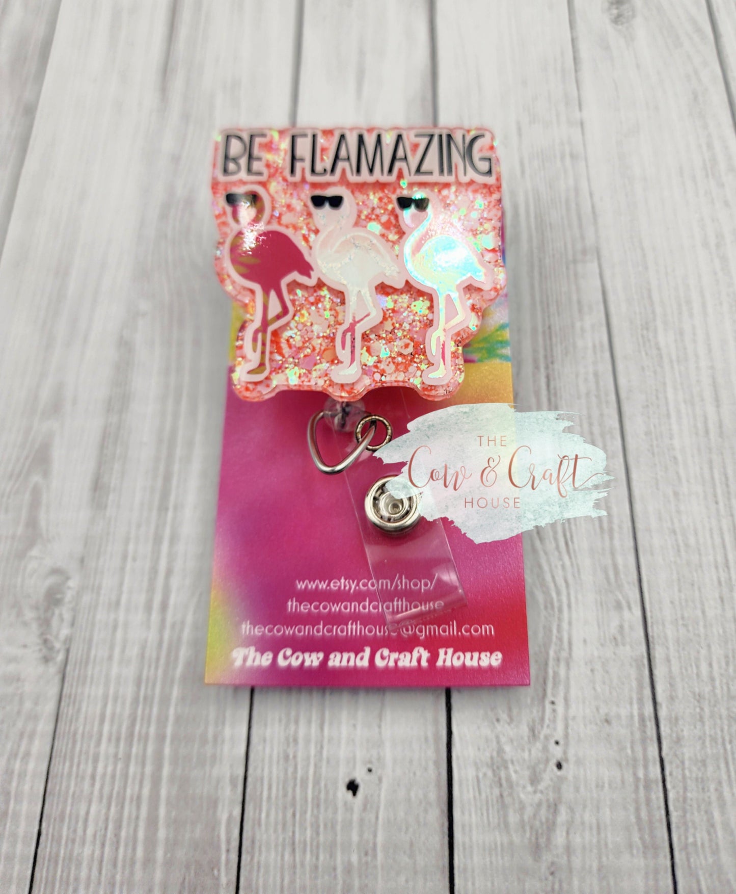 Be Flamazing Flamingo Badge Reel | Glitter Nurse Badge Holder | Cute CNA Rad Tech Retractable ID Clip | Swivel Badge Reel