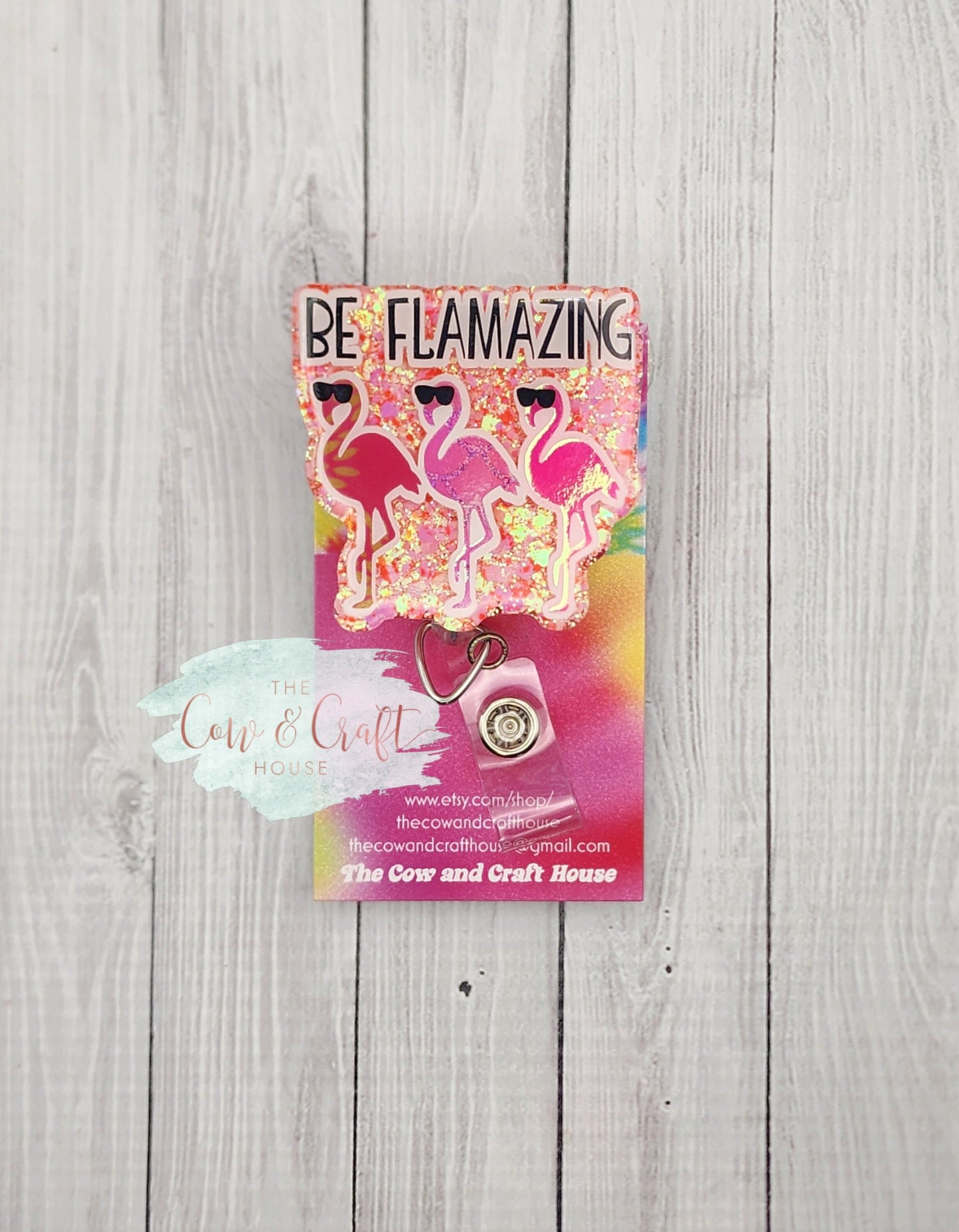 Be Flamazing Flamingo Badge Reel | Glitter Nurse Badge Holder | Cute CNA Rad Tech Retractable ID Clip | Swivel Badge Reel