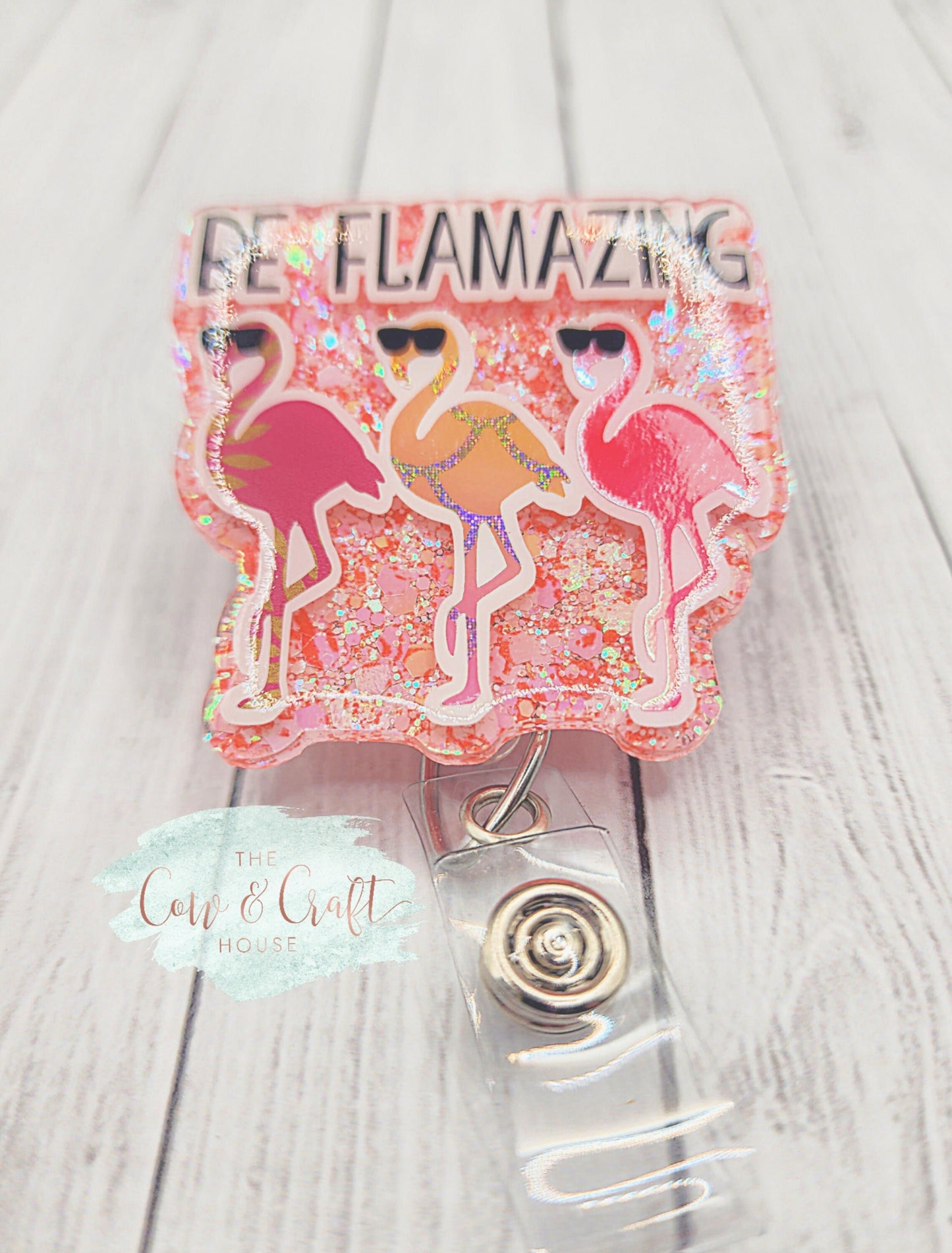 Be Flamazing Flamingo Badge Reel | Glitter Nurse Badge Holder | Cute CNA Rad Tech Retractable ID Clip | Swivel Badge Reel