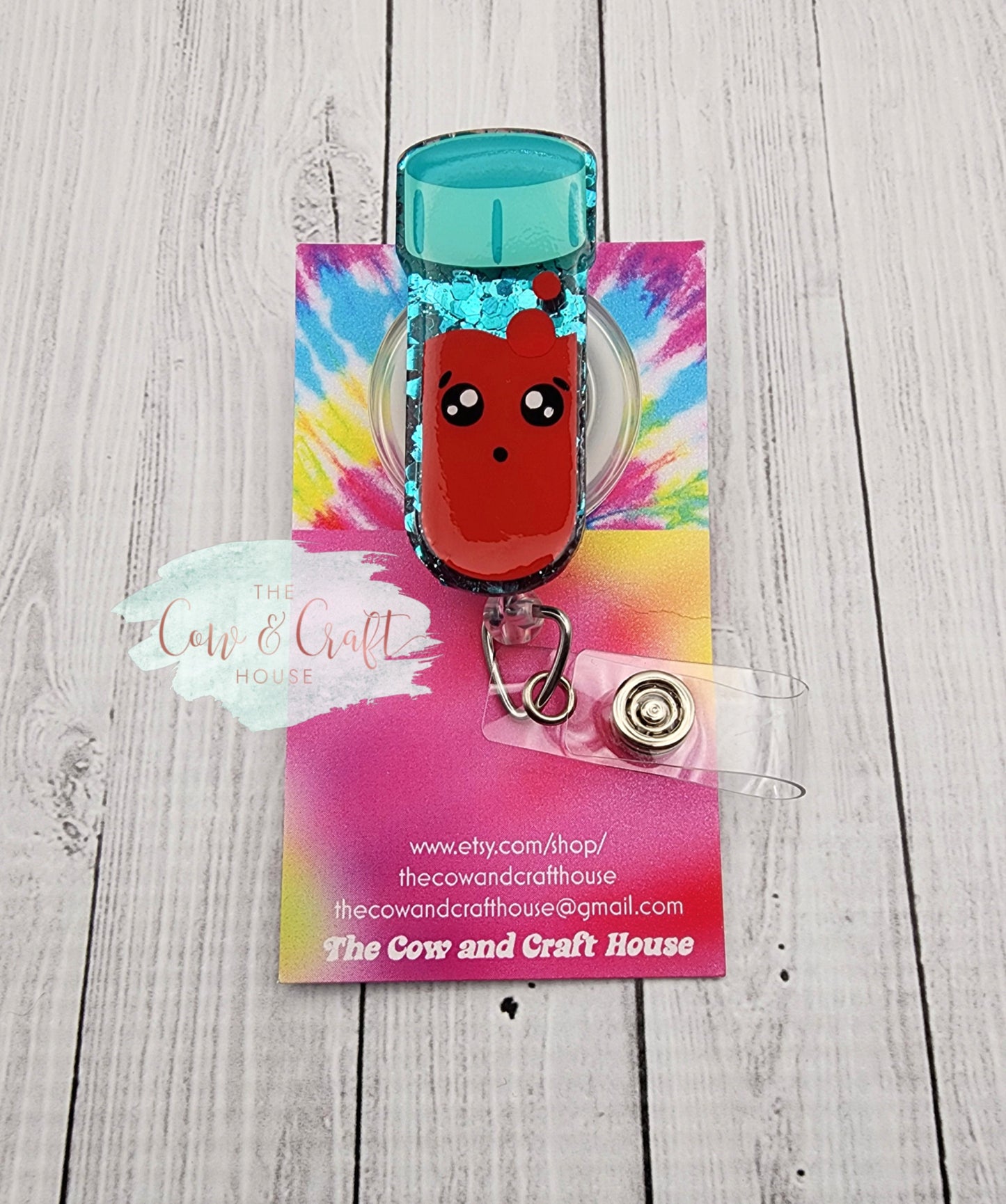 Specimen Tube Badge Reel, Glitter Lab ID Holder, Swivel Clip