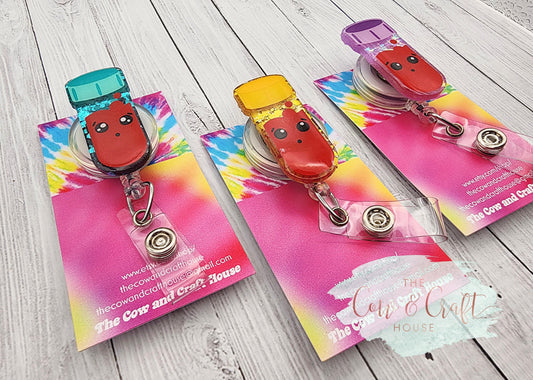 Specimen Tube Badge Reel | Lab Tech Badge Reel | Choose Charms | Swivel Clip 34” Nylon Cord | Purple Yellow Turquoise