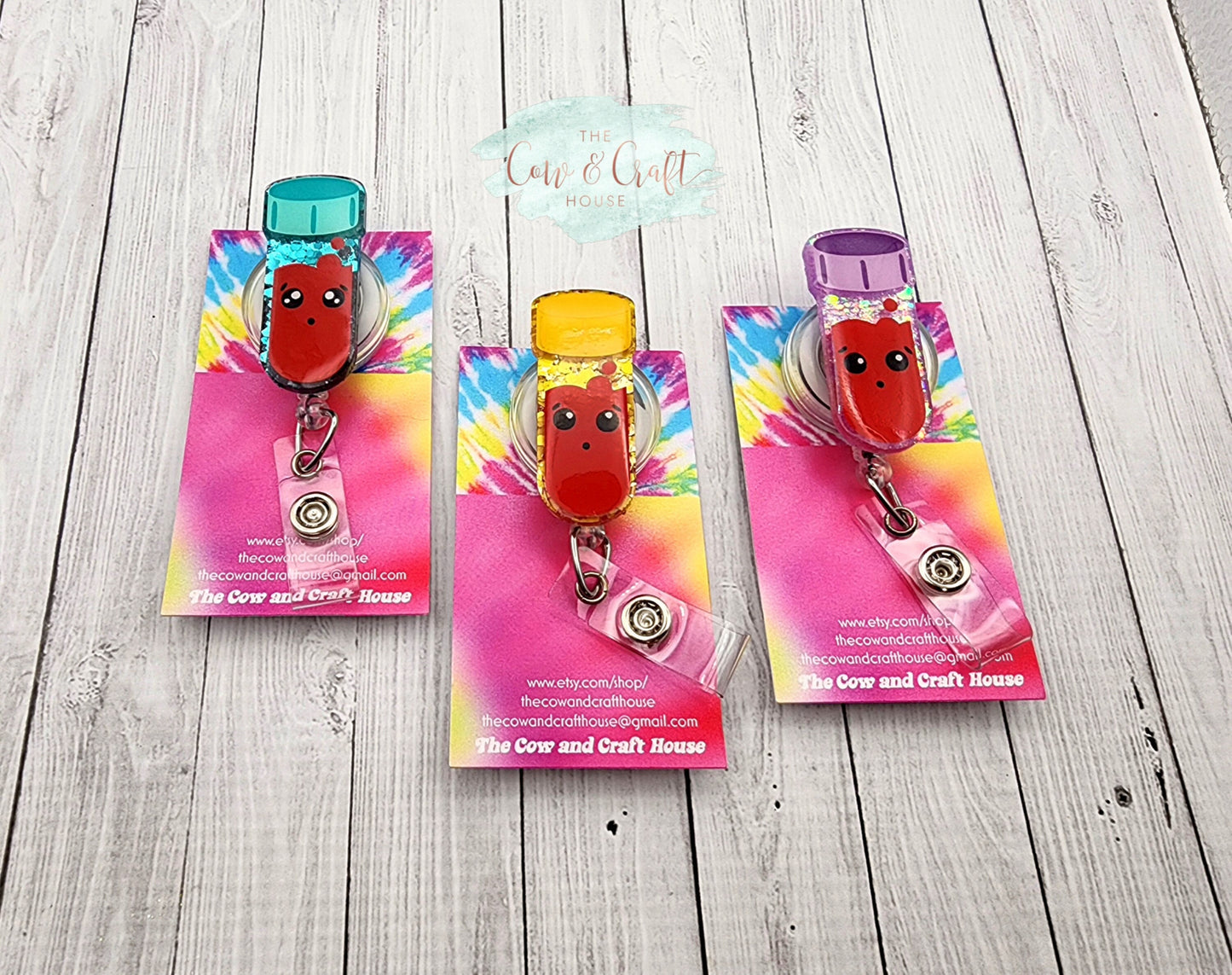 Specimen Tube Badge Reel, Glitter Lab ID Holder, Swivel Clip