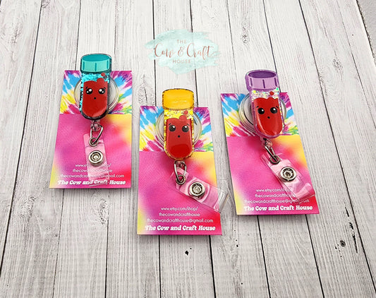 Specimen Tube Badge Reel, Glitter Lab ID Holder, Swivel Clip
