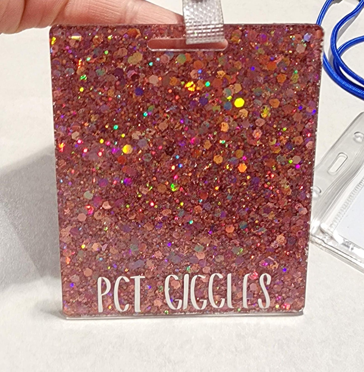 Holographic Pink Glitter Radiology Badge Buddy - Extended Length