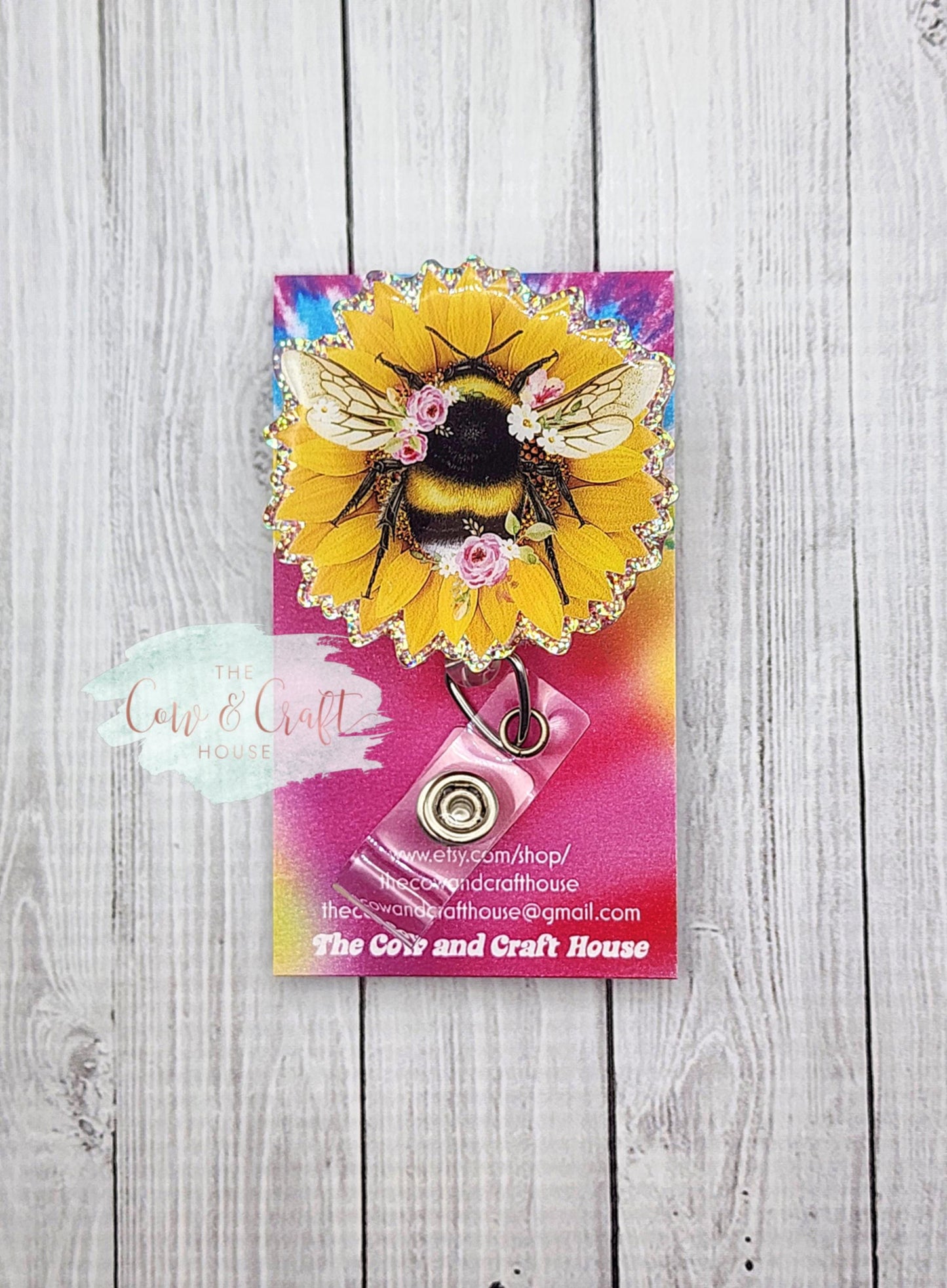 Bee Sunflower Badge Reel | Nurse CNA Radiology Badge Reel | Swivel Clip 34” Nylon Cord | Cute Healthcare Gift