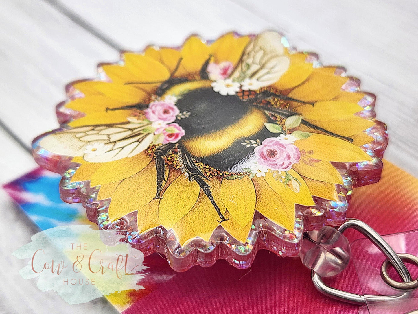 Bee Sunflower Badge Reel | Nurse CNA Radiology Badge Reel | Swivel Clip 34” Nylon Cord | Cute Healthcare Gift