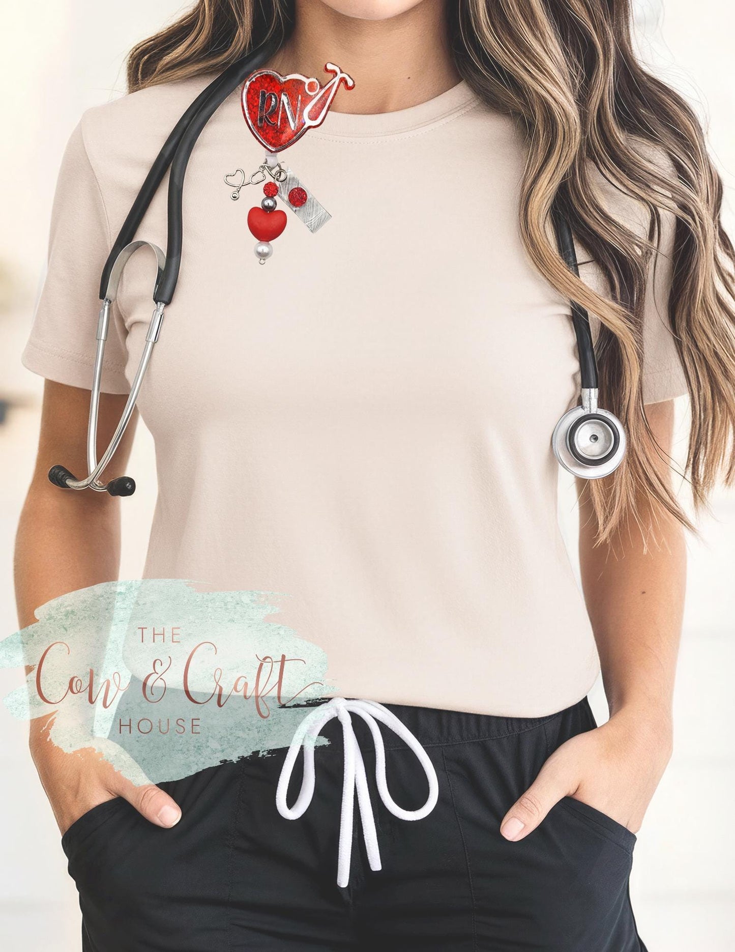 Valentine Stethoscope Badge Reel: Glitter Heart RN, Nurse ID Holder
