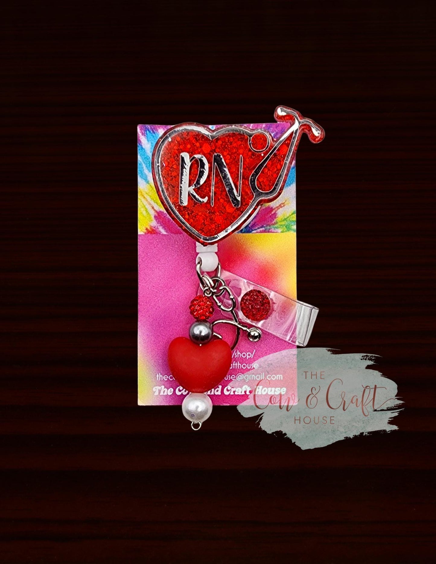 Valentine Stethoscope Badge Reel: Glitter Heart RN, Nurse ID Holder