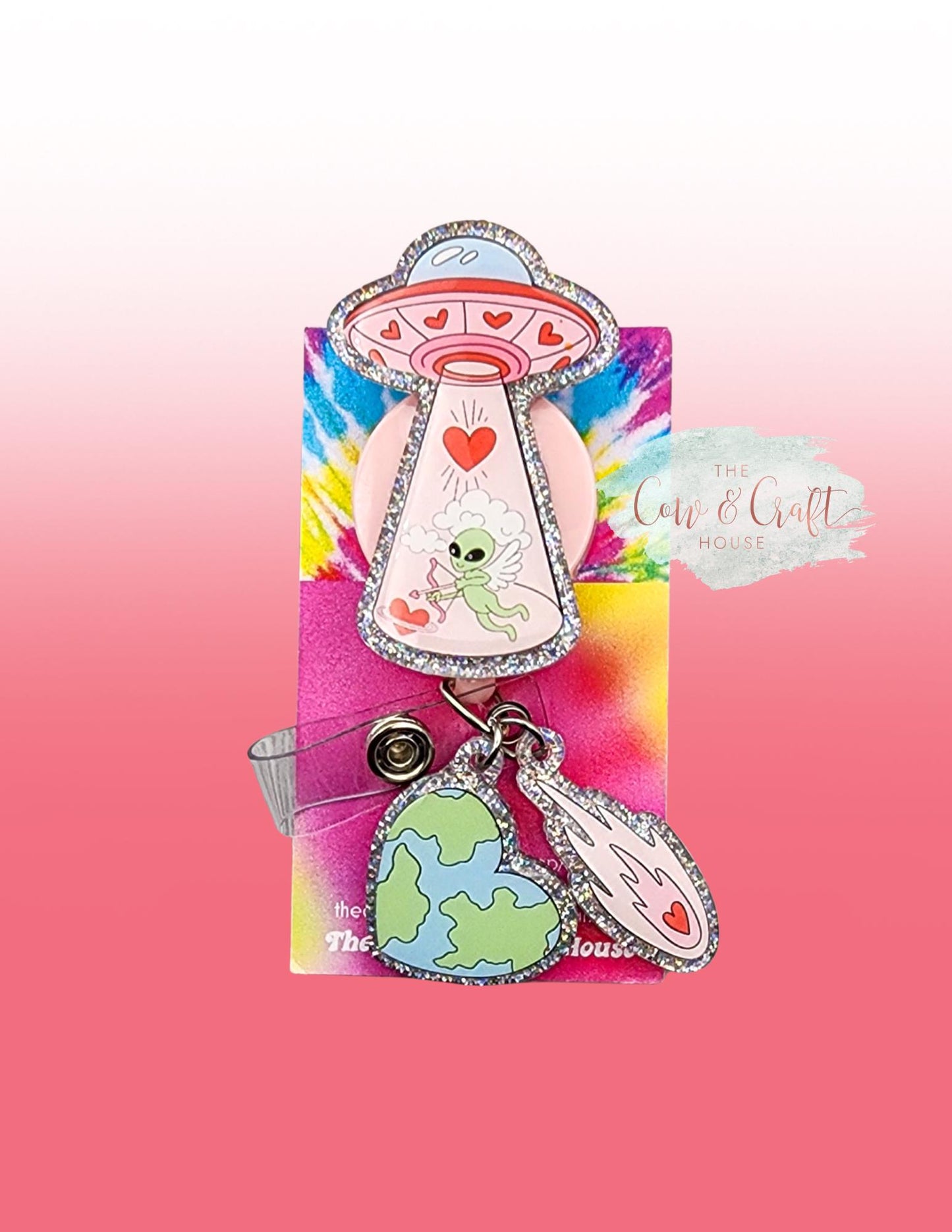 Valentine Holiday Alien Badge Reel: Glitter ID Nurse Badge Holder