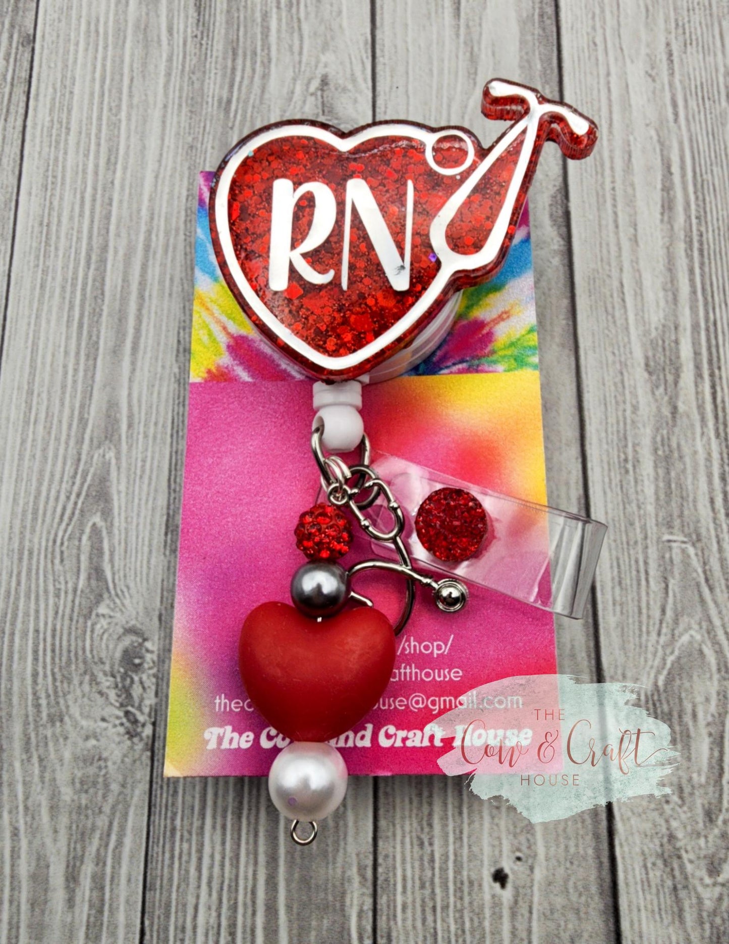 Valentine Stethoscope Badge Reel: Glitter Heart RN, Nurse ID Holder