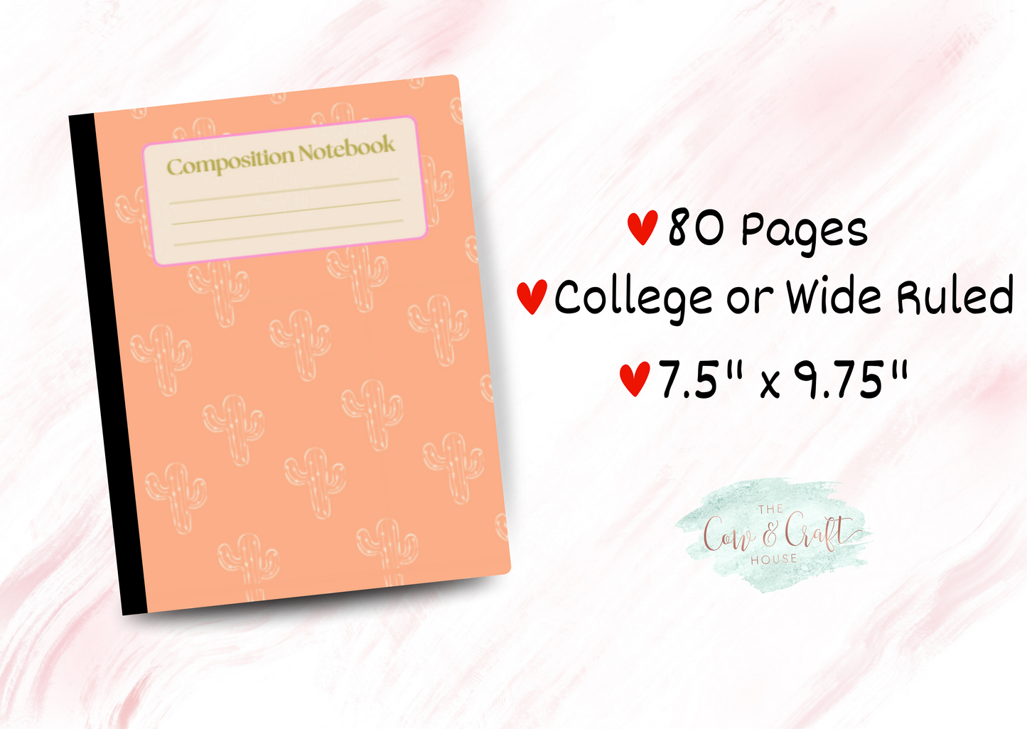 Orange Cactus Composition Notebook | Cute Desert Journal | College or Wide Ruled Notebook | Cactus Lover Gift | Student Notebook | Teacher Journal