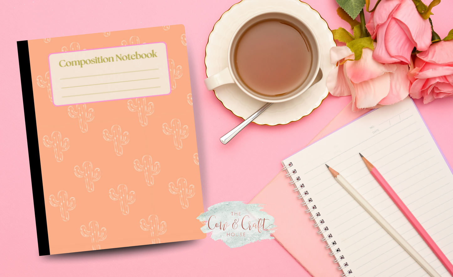 Orange Cactus Composition Notebook | Cute Desert Journal | College or Wide Ruled Notebook | Cactus Lover Gift | Student Notebook | Teacher Journal