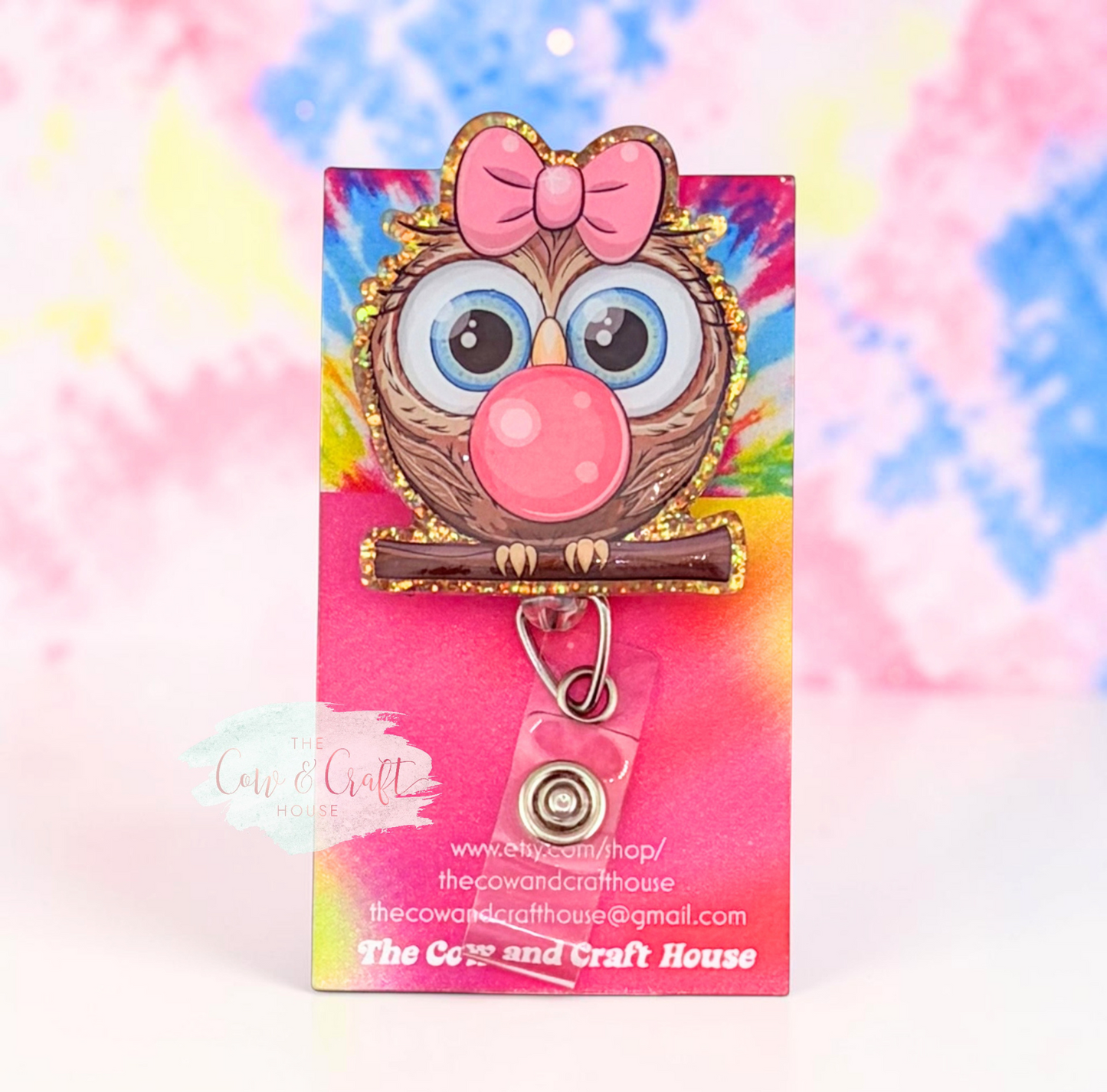 Cute Owl Bubblegum Badge Reel | Bubble Gum Owl ID Holder | 34" Nylon Cord Swivel Clip | Nurse Badge Reel | Teacher Badge Holder | Healthcare